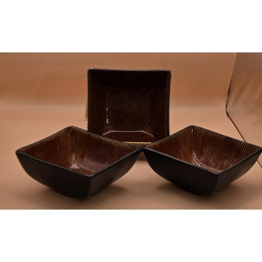 Ceramic Square Bowls 3‎ Black & Brown Cinnamon Square